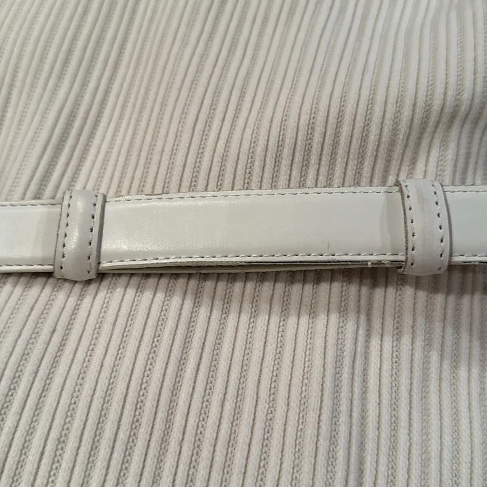 White Womens Leather Adjustable Belt Silver Buckle M/L- vintage inspired- boho